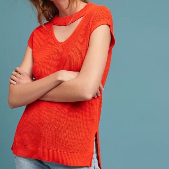 Anthropologie Sweater Tee Tunic Womens Large Black Cap Sleeve Vneck Knit Tunic - Picture 6 of 7